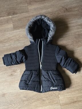 Guess Girls' Black Quilted Hooded Winter Coat